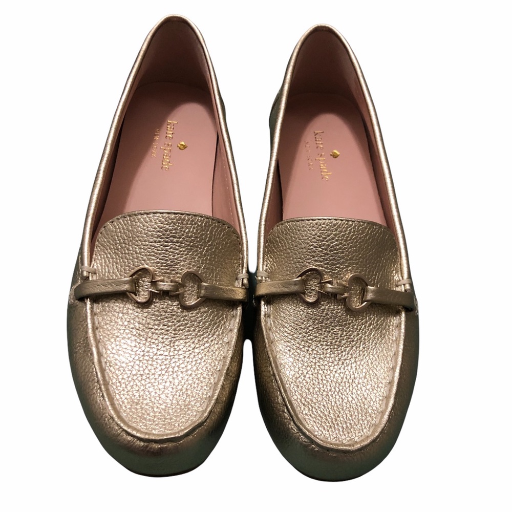 COPY - Kate ♠️ Spade NEW YORK Bergman Gold Leather Loafers Spade Detail authent…